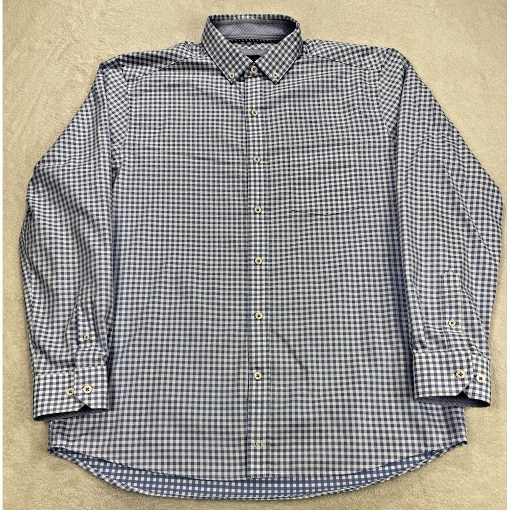 Johnston & Murphy Shirt Men L Blue Check‎ XC4 Extreme Comfort Button Down L/S